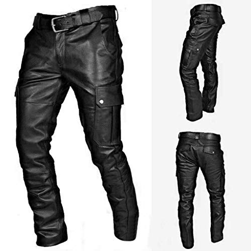 Men's Faux Leather Pants - Steampunk Goth Trousers Slim Fit Leather Pants with Pockets2