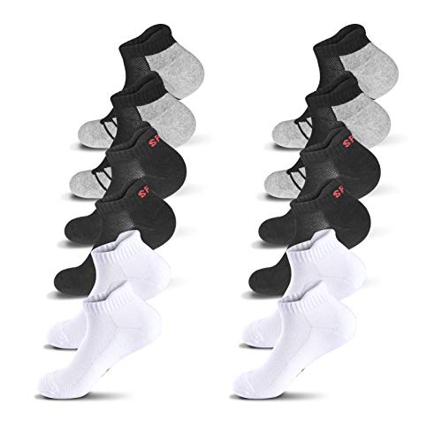 QINCAO Calcetines Tobilleros Hombre y Mujer 6 Pares Calcetín Deporte de Algodón Anti-ampollas Acolchados Calcetines Cortos (2 Negro + 2 Blanco + 2 Gris) 39-42