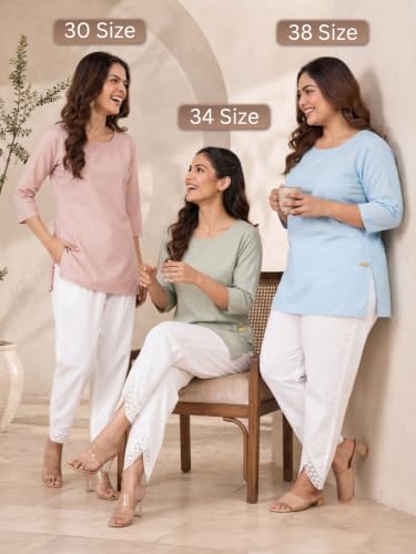 Image of Leriya Fashion Trousers for Women | Cotton Ethnic Palazzo Pants with Lace Embroidery | Elastic Waist Wide Leg Casual Women Trousers | Comfortable Summer Woman Trouser Pants