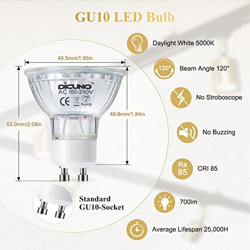 Image of DiCUNO GU10 LED Light Bulbs, 6W 60W Halogen Replacement, Bright Daylight