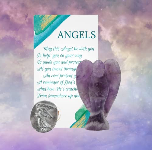 Earth Therapy New Amethyst Pocket Guardian Angel with Serenity Prayer