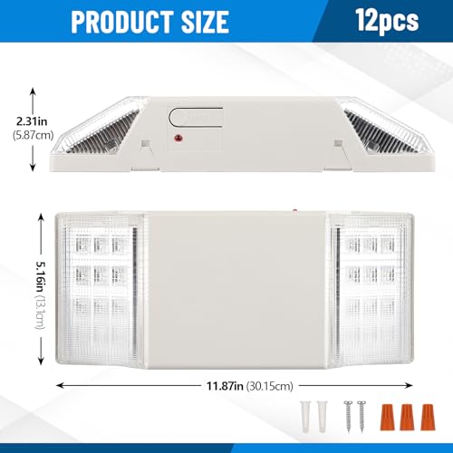 Image of Baquler 12 Pack LED Emergency Lights for Business with Battery Backup, Commercial LED Emergency Square Lighting Wall Mount, AC 120 /277V, Hard Wired, Fire Resistant, Ul Certified