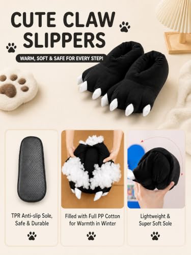 Image of acdiac Unisex Soft Monster Claw Slippers Fun Dino Slippers Animal Paw Shoes For Men Women Boy Girl With Home Halloween Party Cosply Costume Footwear