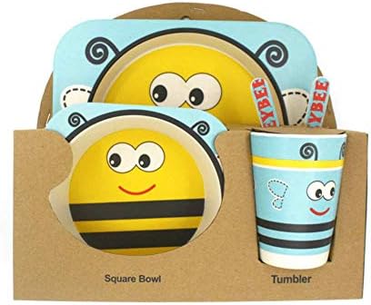 5 Pcs Animal Shaped Bamboo Fiber Portable Children's Cutlery Set Toddler Feeding Dishes Kids Dinnerware Gift Sets Deer