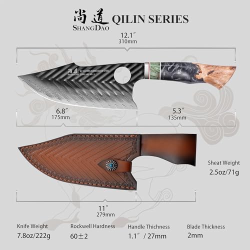Professional Damascus 7 Inch Viking Cleaver Knife - 67 Layers QILIN Series QI LIN
