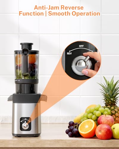 Image of Kndko Cold Press Juicer with 4.35 inch Wide Feed Chute, Slow Masticating Machine Fit Whole Fruits & Vegetables, High Juice Yield, Stainless Steel Juicer Machine with Large Auger, Easy to Clean