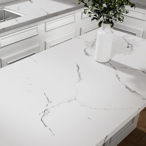 Stickyart Papel Pintado Autoadhesivo Cocina Vinilo Encimera Cocina Mármol Blanco 90cmX400cm Vinilo Adhesivo Muebles Matt Impermeable Vinilos Adhesivo para Encimera de Baño Vinilos de Pared Decorativo
