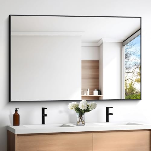 DESBING Black Bathroom Mirror for Wall, 60x40 Inch Rectangle Mirrors with Metal Frame, Modern Vanity Wall Mirror Decor for Entryway Hangs, Bathroom Living Room Horizontal or Vertical