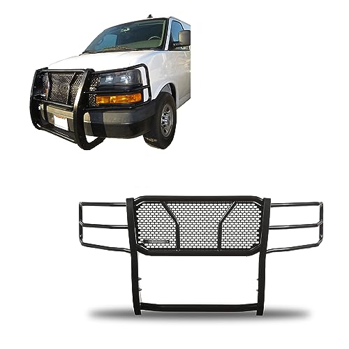 Image of Black Horse Off Road RUGGED Heavy Duty Grille Brush Bumper Guard Modular Black Compatible with 2003-2014 Express 1500|2003-2024 Express 2500 /3500|2009-2024 Express 4500 /Express Cargo-RU-GV02MA-B