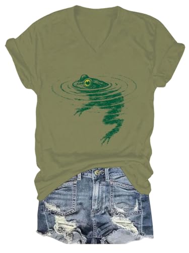 Image of Frog Swimming T-Shirt - Cozy Vintage Swimming Frog Shirt for Women Men