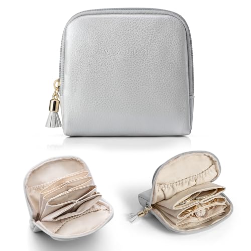Vlando Small Travel Jewelry Case,Jewelry Pouch Bags with Zipper,Velvet Jewelry Organizer Storage Bag for Bracelet Rings Earring Travel Essentials-Grey