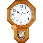 JUSTIME Traditional Schoolhouse Solid Wood Pendulum Wall Clock Chimes Hourly with Westminster Melody Chime (Natural Wood w/Westminster Chime) Made in Taiwan