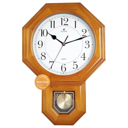JUSTIME Traditional Schoolhouse Solid Wood Pendulum Wall Clock Chimes Hourly with Westminster item