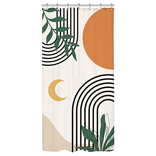 Image of Riyidecor Stall Boho Small Half Size 36x72 Inch Shower Curtain,Camper Abstract Mid Century Modern Aesthetic Geometric RV Single Narrow Dorm Decor Bathroom Set Polyester Waterproof Fabric Hooks