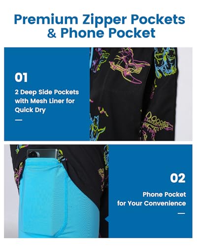 Image of maamgic 5inch Mens Swim Trunks with Compression Liner 2-in-1 Swimming Shorts Stretch Quick Dry with Zipper Pockets
