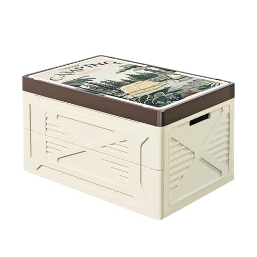 Boîte de rangement pliable beige en format moyen imprimé pour organisation maison