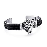 NDYD Viking Punk Edelstahl Verstellbarer Wasserlöwe Fenrir Wolfskopf Lederarmband Modeschmuck Herren Mjolnir Schmuck, Motorrad Gothic, Poliertes Armband Manschette Armband