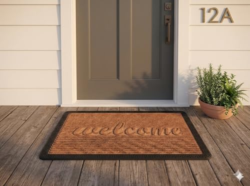 Image of Heavy Duty Front Door Mat 2x3 Feet, Outdoor Indoor Welcome Mat, Non Slip Dirt Trapper Entrance Rug for Entryway, Patio & Porch,Washable Low Profile Welcome Mat (Brown Welcome 2 x 3 Feet)