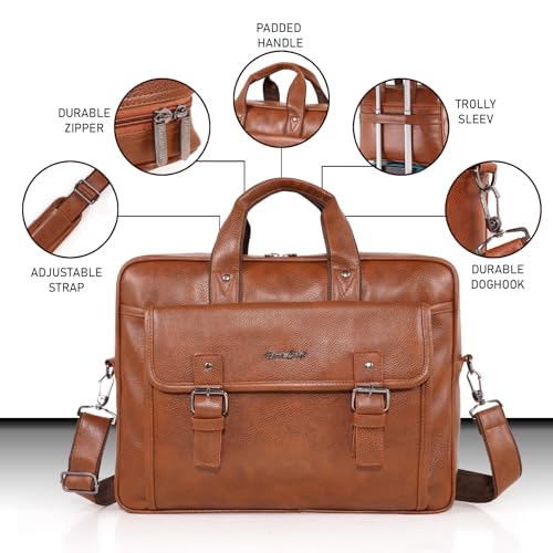 Image of Hard Craft Vegan Leather Office Laptop Messenger and Shoulder Side Sling Hand Bag For Men Corporate Executive Briefcase Bag For Man Supports Laptop Upto 15.6 inches
