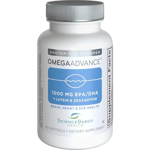 OmegaAdvance Omega-3 Fish Oil Supplement - Pure - No Metals or Contaminants - 1000 MG. EPA & DHA - Triglyceride Form - Lutein & Zeaxanthin - 60 Softgels