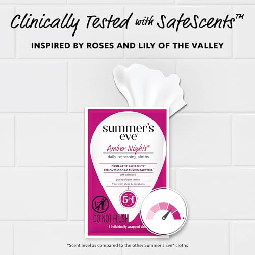 Image of Summer's Eve Amber Nights Feminine Wipes, with Gentle pH-Balanced Formula Designed to Remove Odor, Individually Wrapped Wipes, 12 Count