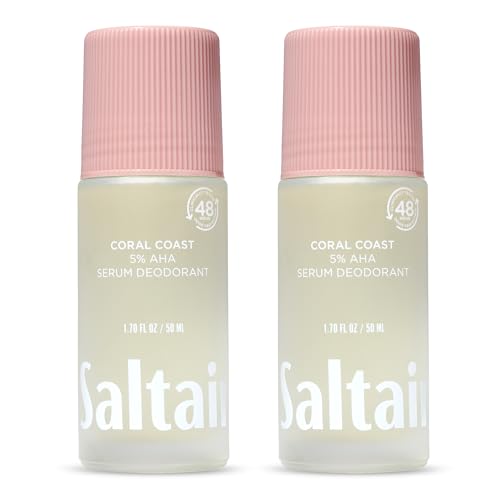 Image of Saltair Serum Deodorant 2 Pack - 5% AHA - Aluminum-Free Odor Control for Women & Men - Mandelic Acid Deodorant with Lactic Acid - Coral Coast Scent - 2x 1.7oz Travel Roll On