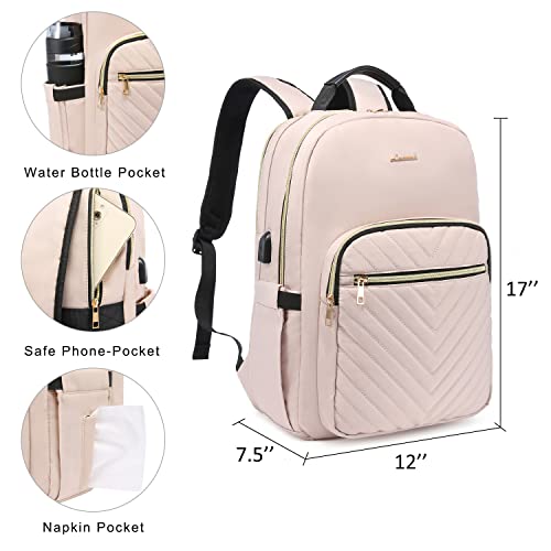 Lovevook Laptop Backpack Purse For Women, Work Business Travel Computer Bags, College Nurse Backpack For Womens, Quilted Casual Daypack With Usb Port, Fit 15.6 Inch Laptop, Antiquewhite #TOP4