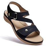 Littleplum Womens Sandals Arch Support – Flat Sandals for Women Fashion, Summer Breathable Adjustable Orthotic Walking Shoes for Beach,Travel Black Size 8
