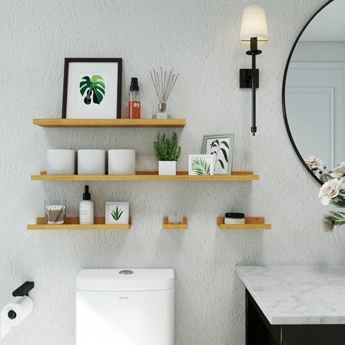Image of Oak Floating Shelves for Wall Decor, 48 in Shelf with Lip, 2 Set