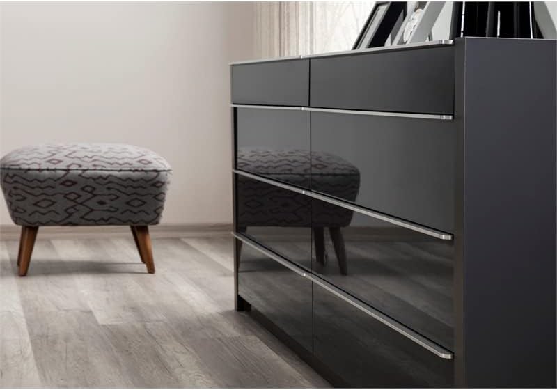 Miniatura 3 de Warsaw - Cómoda de doble cara para dormitorio de 6 cajones en gris brillante con espejo