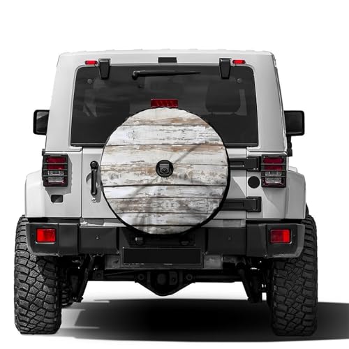 Image of Wooden Board White Old Style Spare Tire Cover with Backup Camera Hole Wheel Tire Cover Fit Trailer, RV, SUV and Many Vehicle 18inch