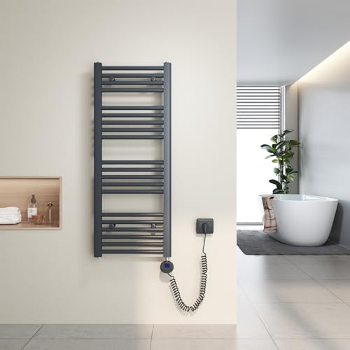 Heilmetz Secatoallas eléctrico 100x40 cm,Toallero electrico baño con termostato Digital y función Temporizador,Tubo Recto, secador de Toallas Antracita 300 W