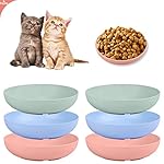 6-Pieces Whisker Fatigue Cat Bowl - 5.5 Inch Shallow Cat Food Dish Wide Cats Wet Feeding Bowls, PET Plate for Kittens and Short Legged Cats, Wheat Straw