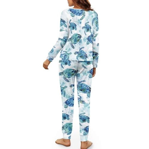 Image of Womens Lounge Set Long Sleeve Soft Pajama Sets | Casual 2 Piece Pj Outfit, Crewneck Sleepwear with Pockets, Adjustable Drawstring, Soft Comfy Fall Pajamas, Plus Size