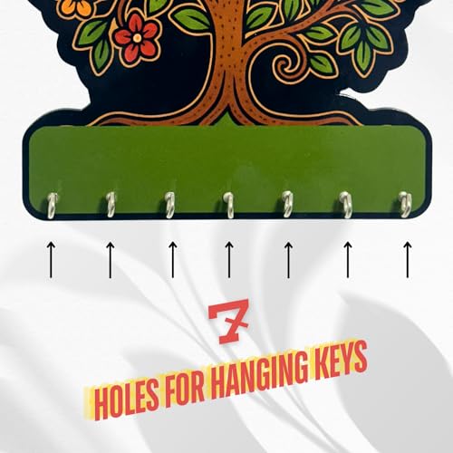 Image of Tree of Life Wooden Key Holder - Lightweight Wall Hanging Organizer for Home & Office | Decorative Modern Art for Bedroom, Living Room, Guest Room & Dining Area