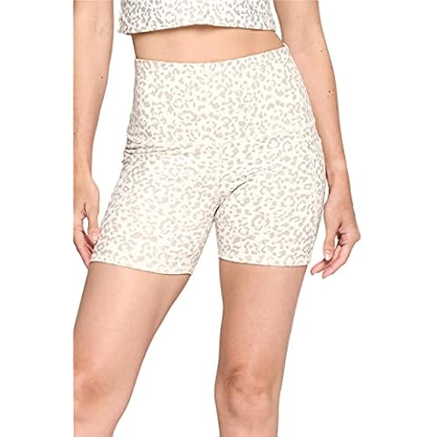 EVCR High Pocket Waisted Shorts for Women - 5" Length Athletic Tummy Control Yoga Pants for Workout, Snow Taupe Cheetah, Small Cover