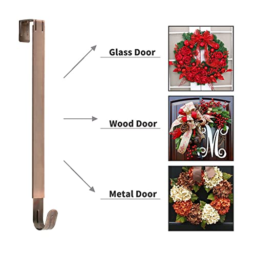 Image of Sattiyrch Wreath Door Hanger,Adjustable Wreath Hanger for Front Door,Over the Door Wreath Hook from 15-25 Inch,Holds up to 20 lbs,Brushed Copper