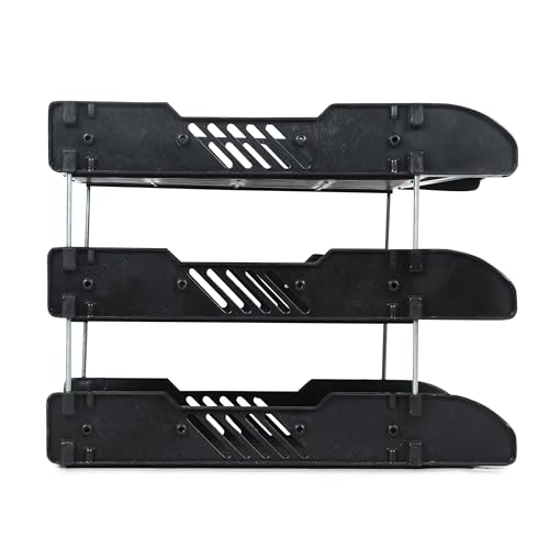 Image of File Tray Rack ABS Plastics | Foldable Office Desk Accessories | Durable & Sturdy | Easy Assembly | Efficient Organizer | Plastic Office Stationery Files Layer Rack (3 Layer, Black)