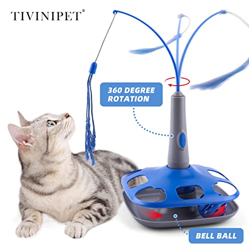 Tivinipet Electric Motion Ball And Tassel Teaser Cat Toy, 2 In 1 Automatic Self Play Interactive Cat Toy, Funny Exercise Hunt Chase Flutter Rotating Kitten Toys With Replacement Teaser #TOP5