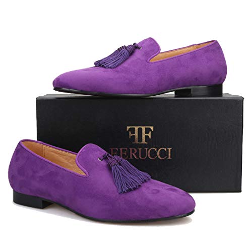 FERUCCI Men Purple Suede Slippers Loafers Flat with Big Purple Tassel2
