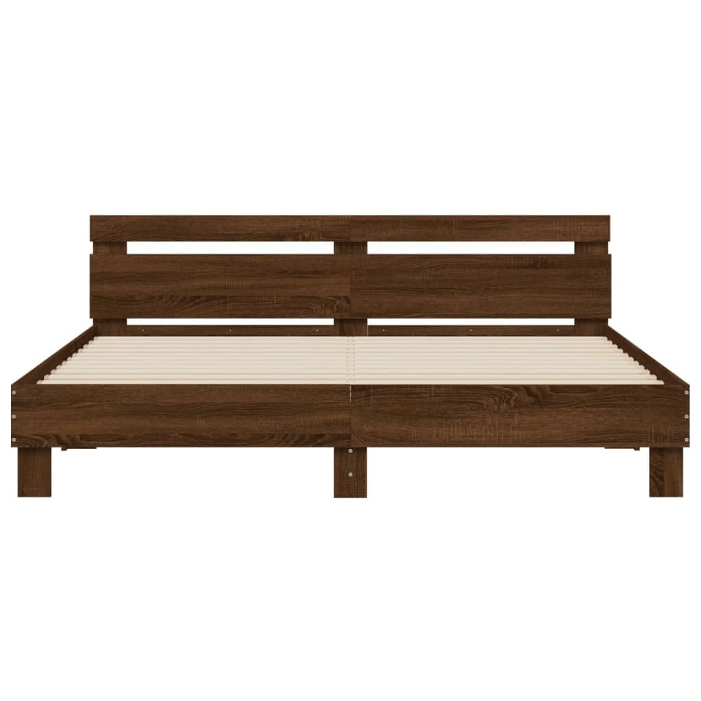 Festnight Marco de Cama 180 x 200 cm con Cabecero Estructura Cama Marrón Roble Cama con Luces LED y Somier Soporte de Láminas de Madera Base De Cama