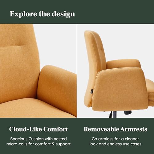 Image of Branch Softside Mid Century Modern Office Chair | Removable Arms with Luxury Cloud-Like Comfort, Adjustable Height, Integrated Lumbar Support, Boucle Fabric, Ivory