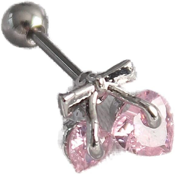 316L Çelik Gümüş Renk Pembe Zirkon Taşlı Kalp Tragus Piercing - TJ-PR1235