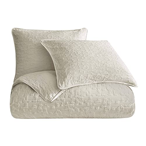 Image of HiEnd Accents Porto Matelasse 3 Piece Comforter Set with Pillow Shams, Queen Size, Cotton Light Taupe Textured Modern Boho Chic Casual Luxury Bedding, 1 Comforter, 2 Pillowcases