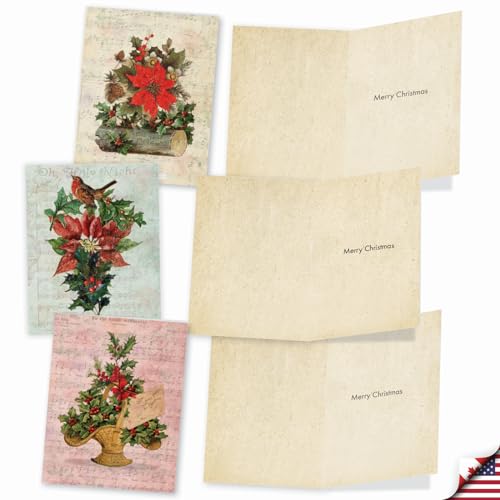 Image of The Best Card Company - 10 Holiday Note Cards for Christmas - Festive Bulk Assortment, Boxed Notecards with Envelopes (4 x 5.12 Inch) - Holly Notes M6650XSG