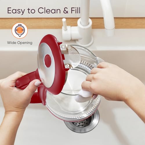 Cosori Electric Kettle, No Plastic Filter & Spout, Tea Kettle & Hot Water Boiler For Coffee & Tea, Water Heater & Teapot, Automatic Shut Off, Borosilicate glass, Red, 1.7L/1500W