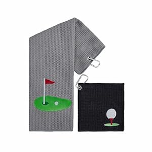 Playing It Forward Embroidered Golf Towel Set â Custom Towels for Golf Bags & Carts â Golf Accessories & Gifts for Kids, Men, & Women â Microfiber Waffle and Ball Towels â Putting Design – 2-Pack