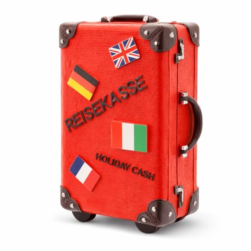 TopShop24You Koffer Spardose Retro Design Praktische Reisekasse & Urlaubskasse Rot 15 x 11 cm