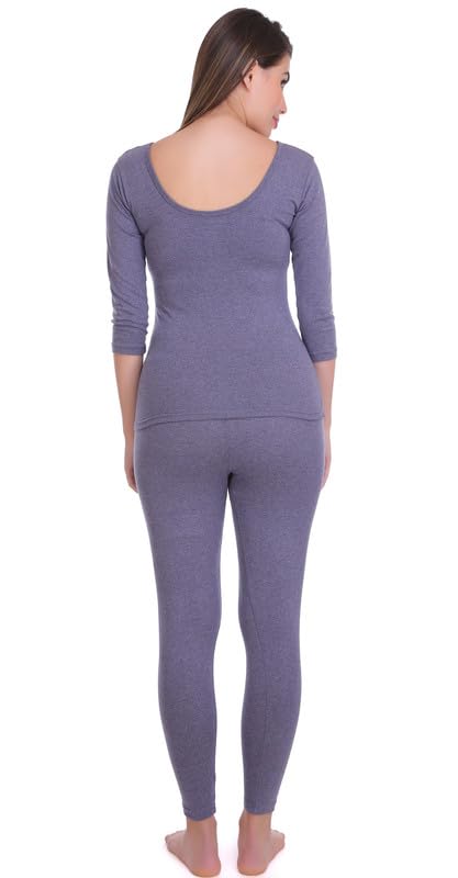Selfcare Women Solid Cotton Blend Round Neck Blue Thermal Set (SW0554-XL) - Image 4 thumbnail