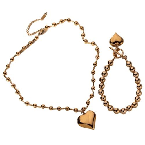 Collier et bracelet cœur en acier inoxydable avec perles 3D pour femme